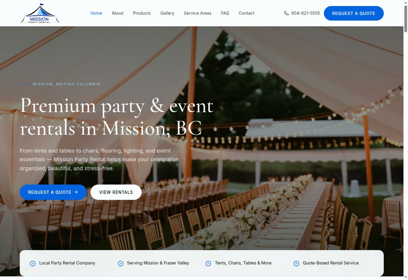 Mission Party Rental website designed by LightSkope